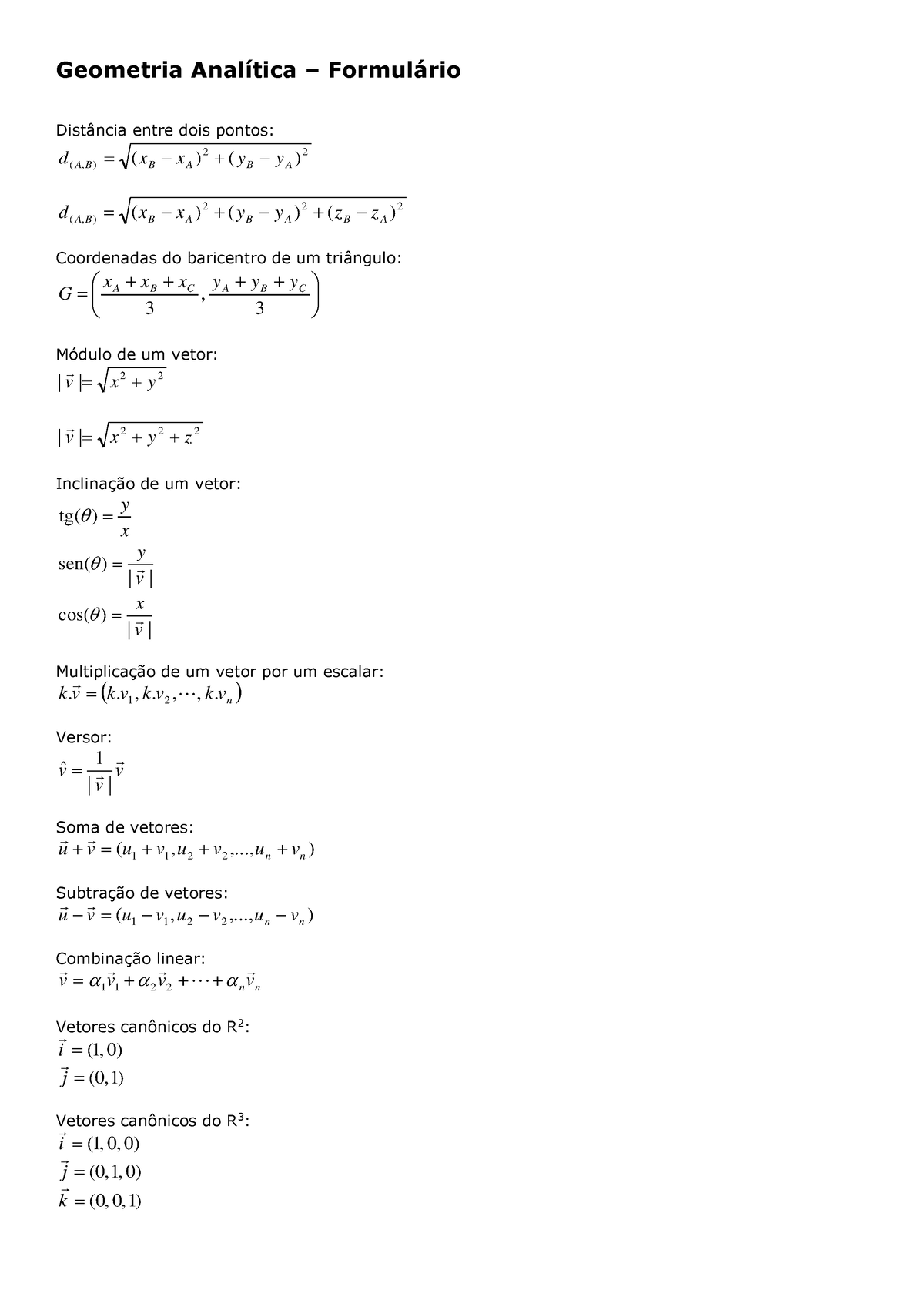 Formulario Geometria Análitica - Geometria AnalÌtica – Formul·rio Dist ...