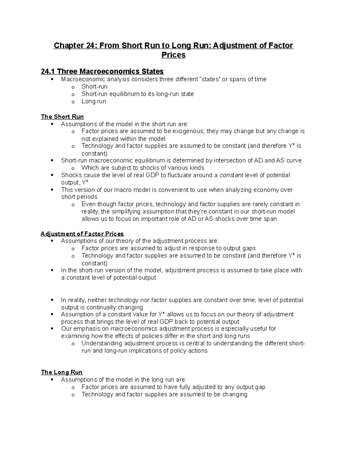 Chapter 24 - lecture notes - Chapter 24: From Short Run to Long Run ...