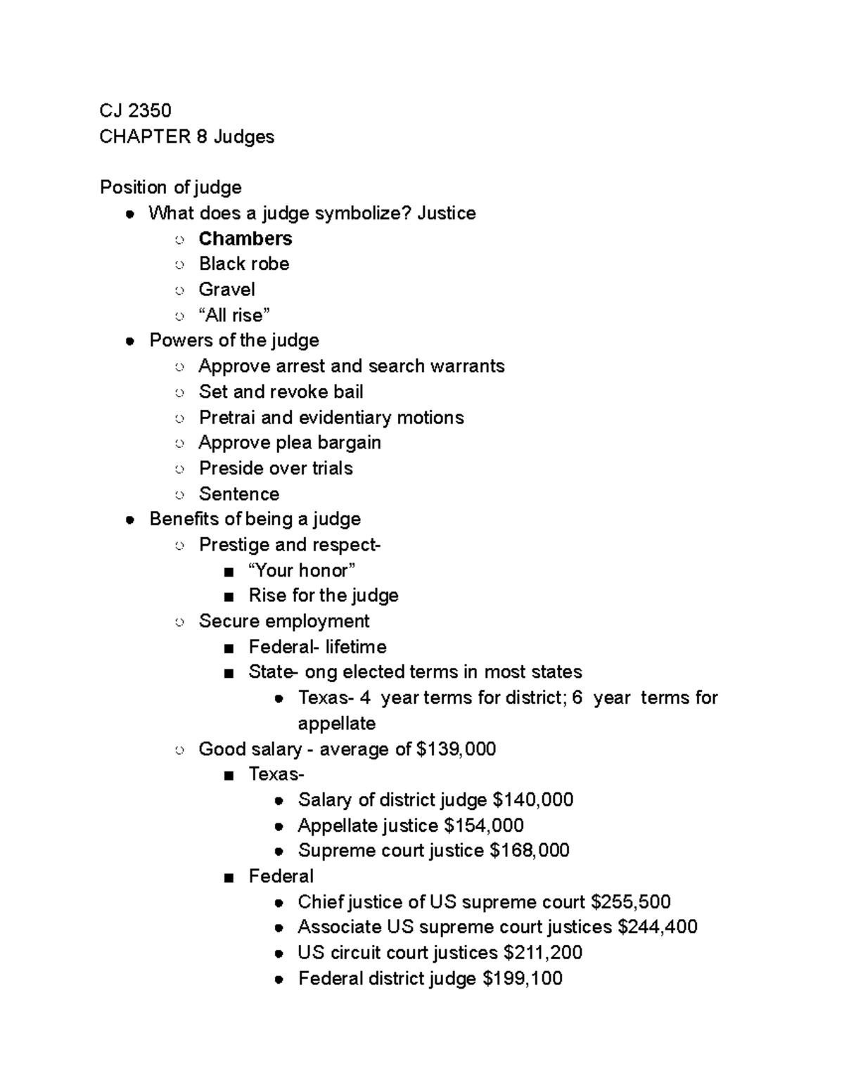 CJ 2350 ch 8 pt 1 - ch 8 notes on judges role in criminal justice ...