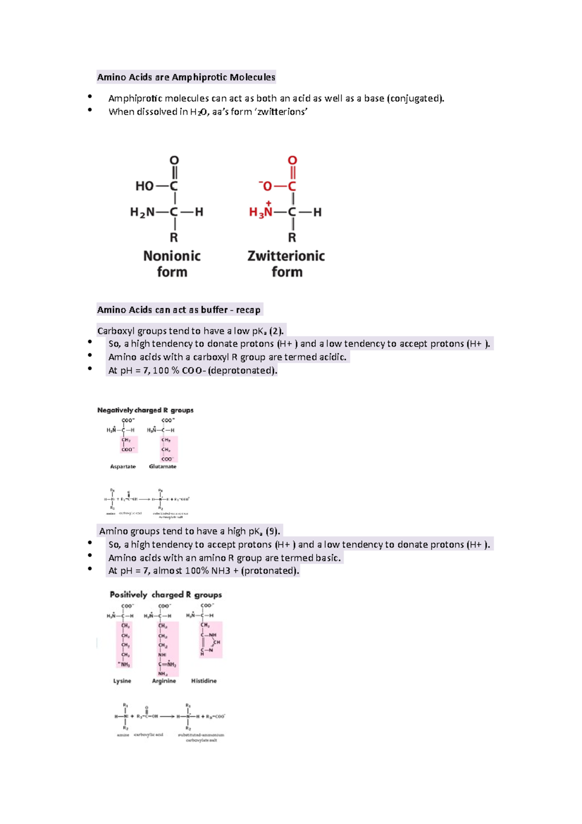 Biochemistry notes Amino Acids are Amphiprotic Molecules Amphiprotic