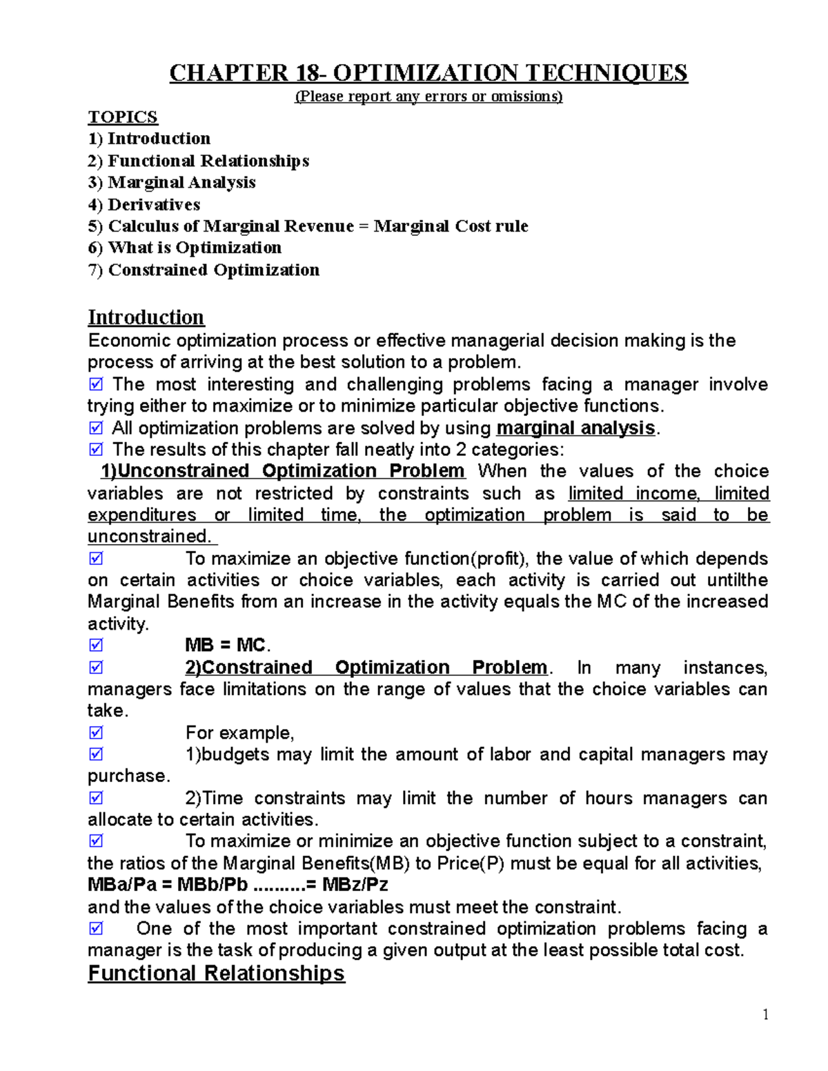 Chapter 18 notes con't - CHAPTER 18- OPTIMIZATION TECHNIQUES **(Please ...