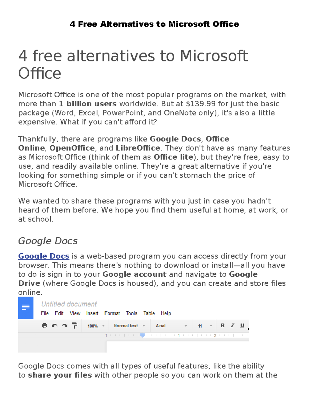 28Free Alternatives to Microsoft Office - But at $139 for just the ...