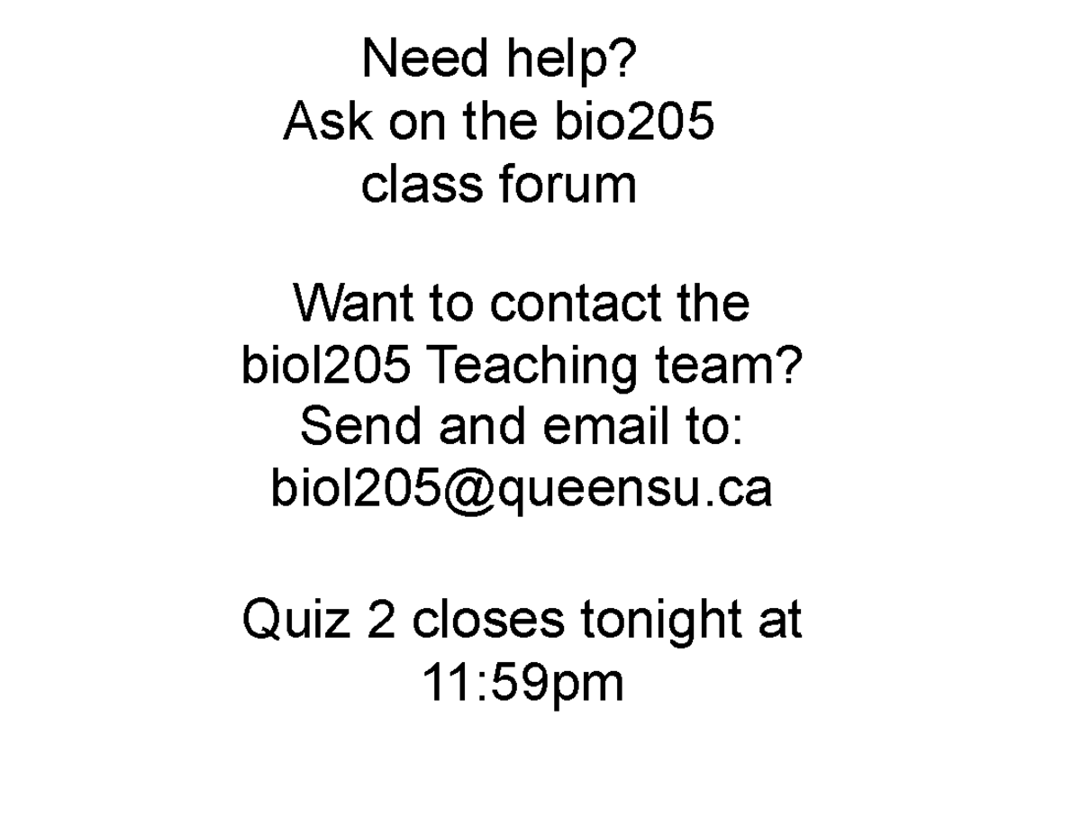 BIOL 205 Week 3 lecture notes - Biol 205 - queensu - Studocu