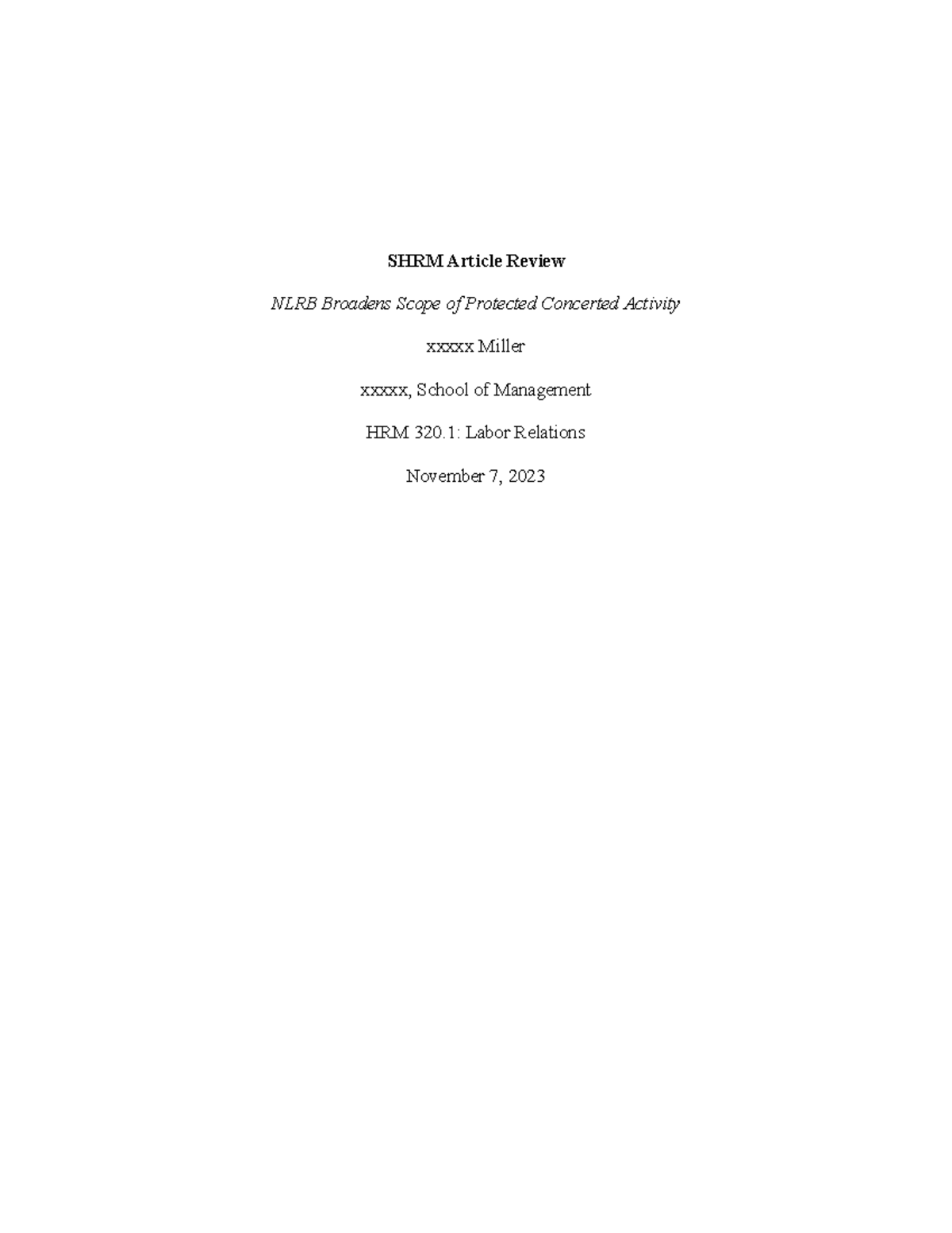 Labor Relations Article Review - SHRM Article Review NLRB Broadens ...