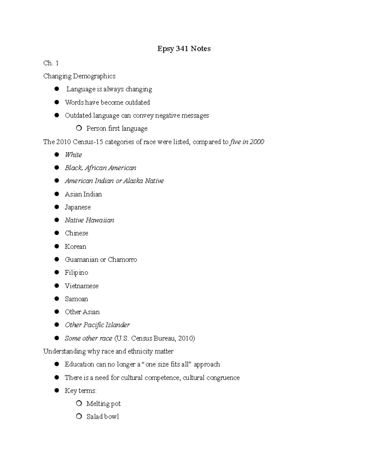 Epsy 341 Ch. 1 Notes-Alexa Geswein - Epsy 341 Notes Ch. 1 Changing ...