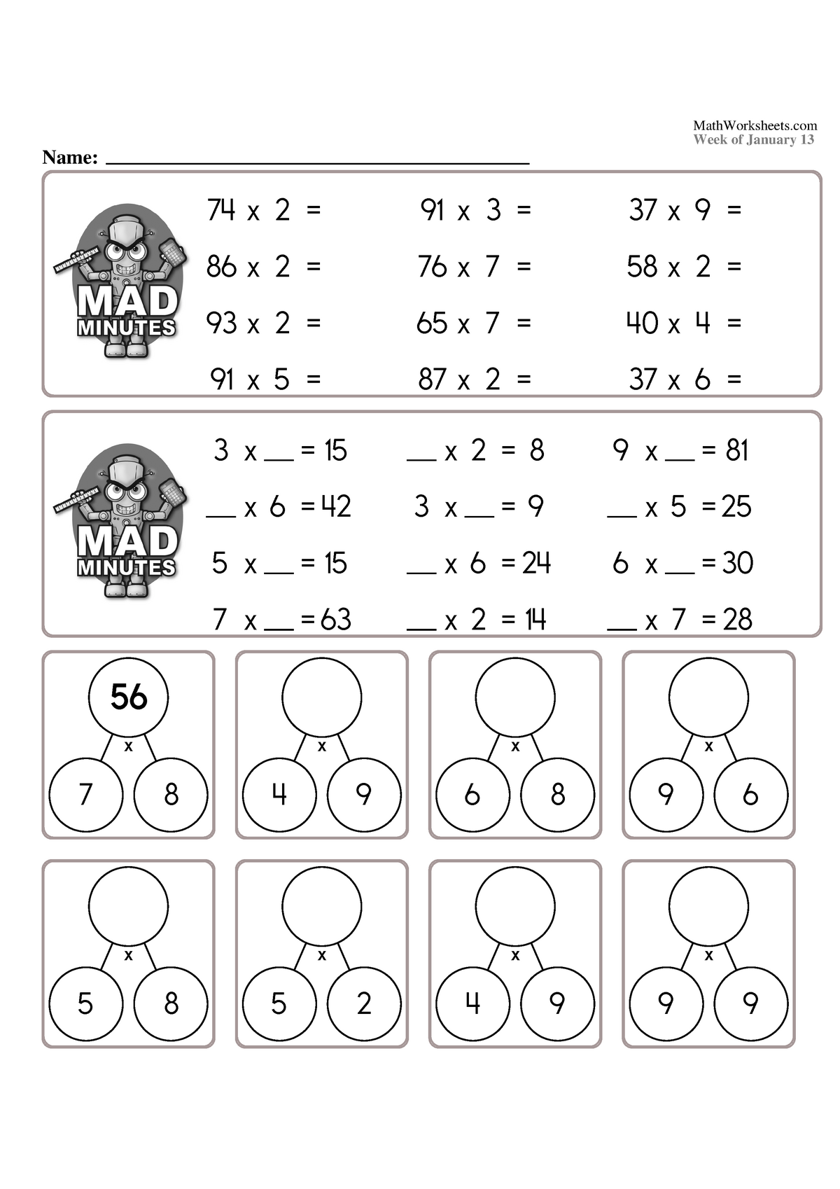 Math Worksheets Grade 5 1 13 Name Week Of January 13 