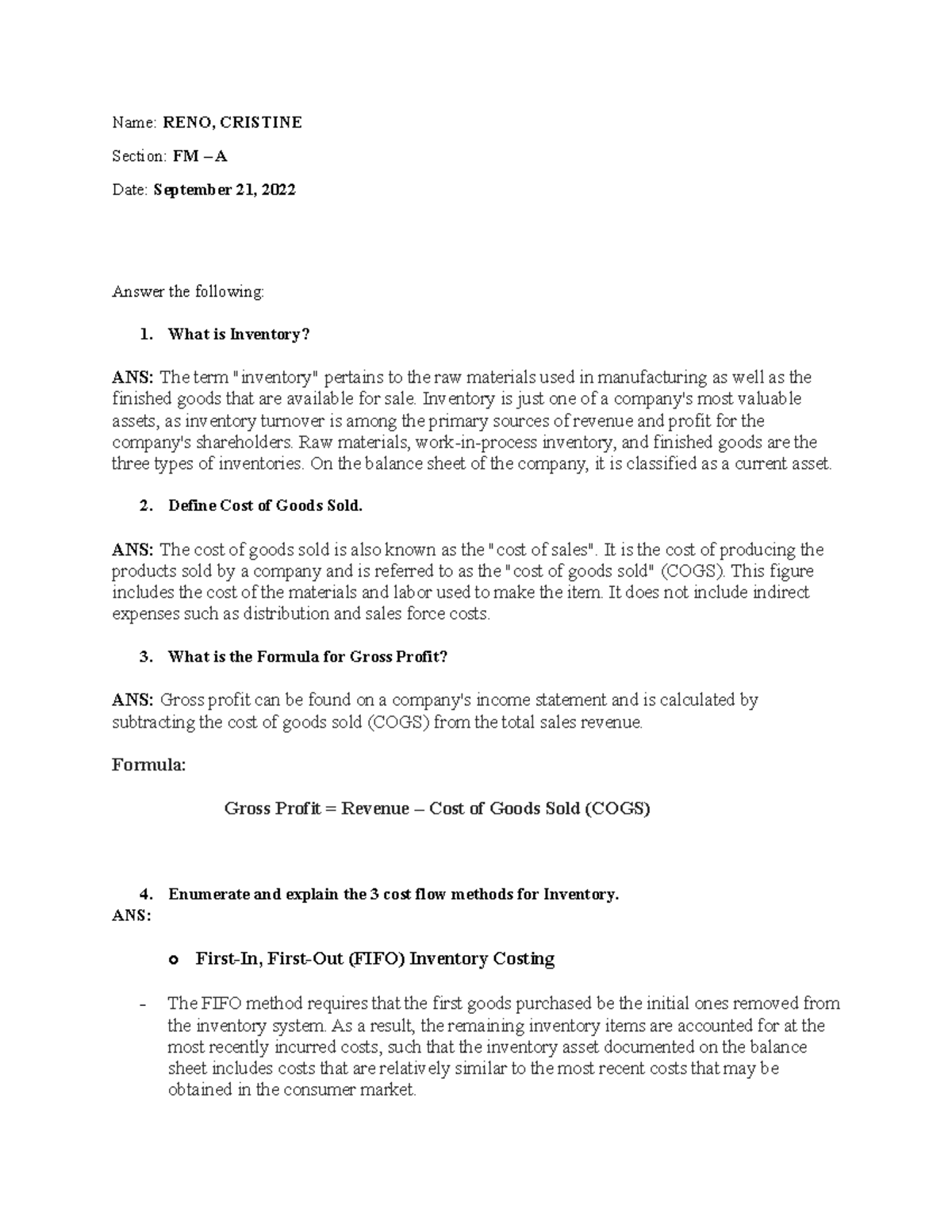 MA-2 (RENO, Cristine - A) - Name: RENO, CRISTINE Section: FM – A Date ...