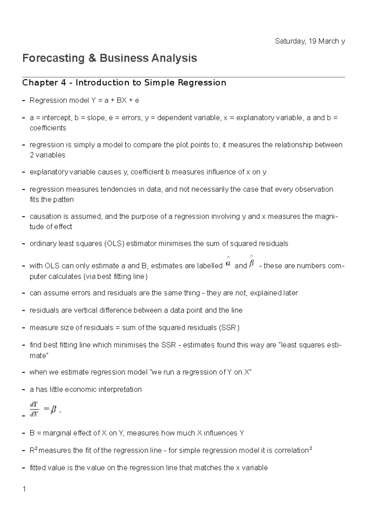 Wk 1 Notes - Simple Regression - Forecasting and Business Analysis ...
