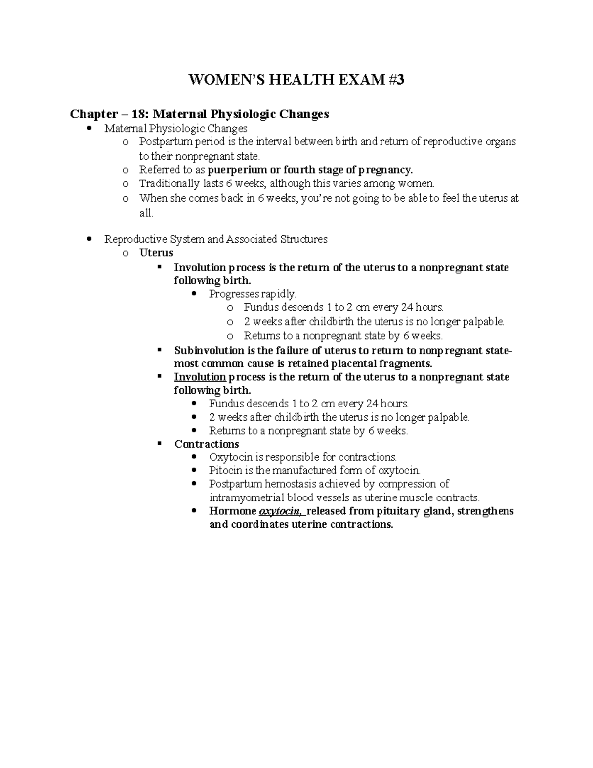 Womens Health EXAM #3 2 - WOMEN’S HEALTH EXAM Chapter – 18: Maternal ...