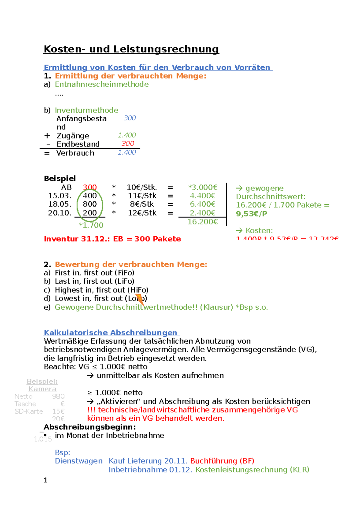 Kalkulatorische Abschreibungen Kosten und Leistungsrechnung