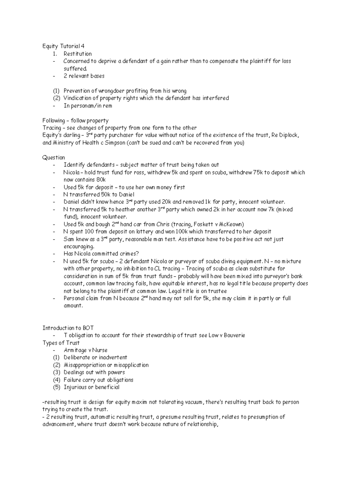 Equity and trust tutorial problem question brief discussion - Equity ...
