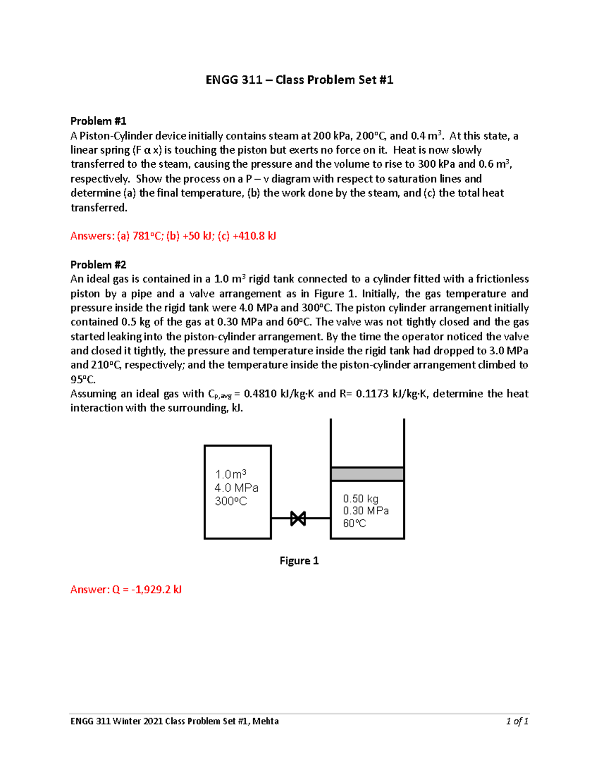 ENGG 311 Class Problem Set #1 Winter 2021 - ENGG 311 Winter 2021 Class ...