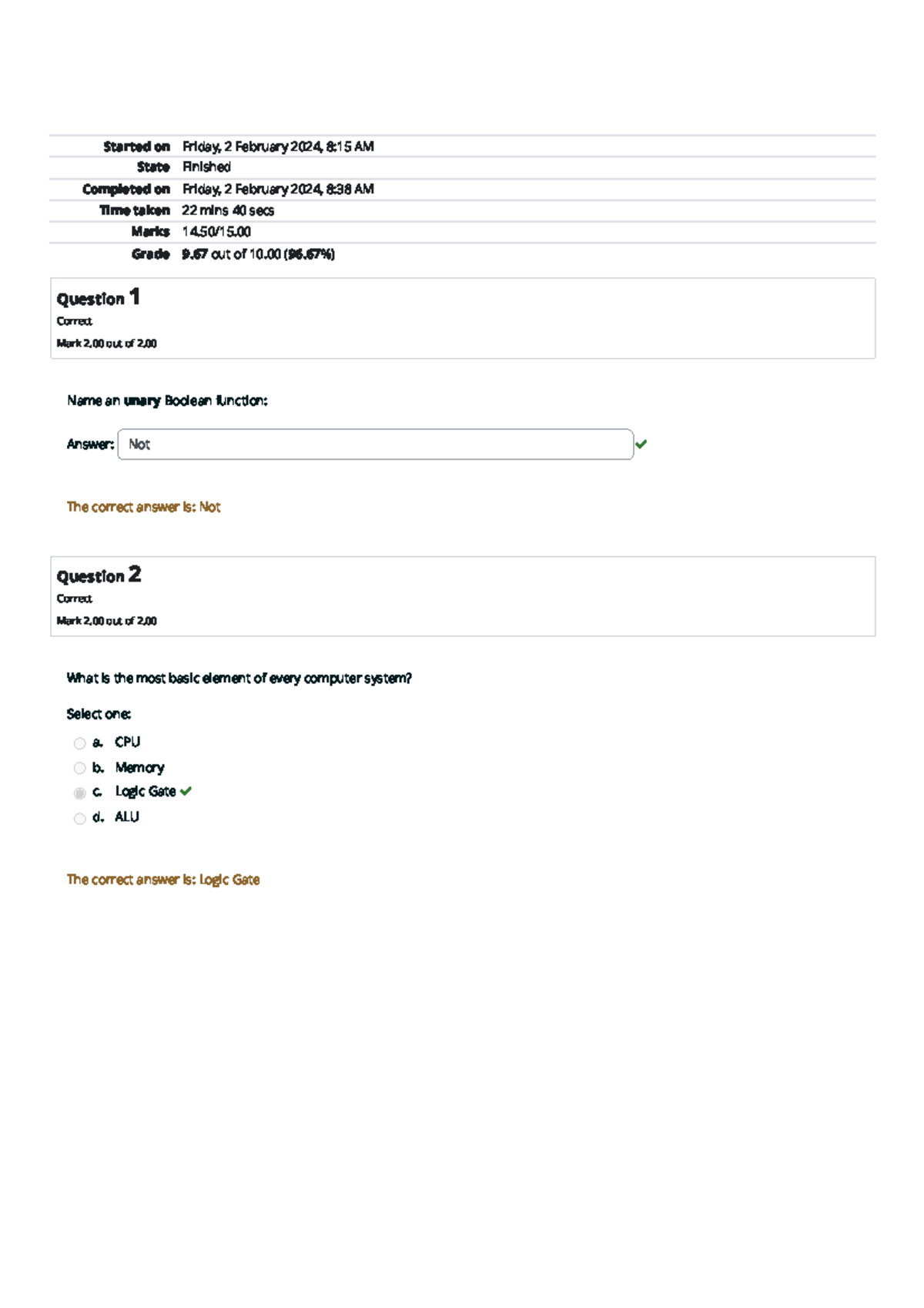 Self Quiz Unit 1 Attempt review Home - Started on Friday, 2 February ...