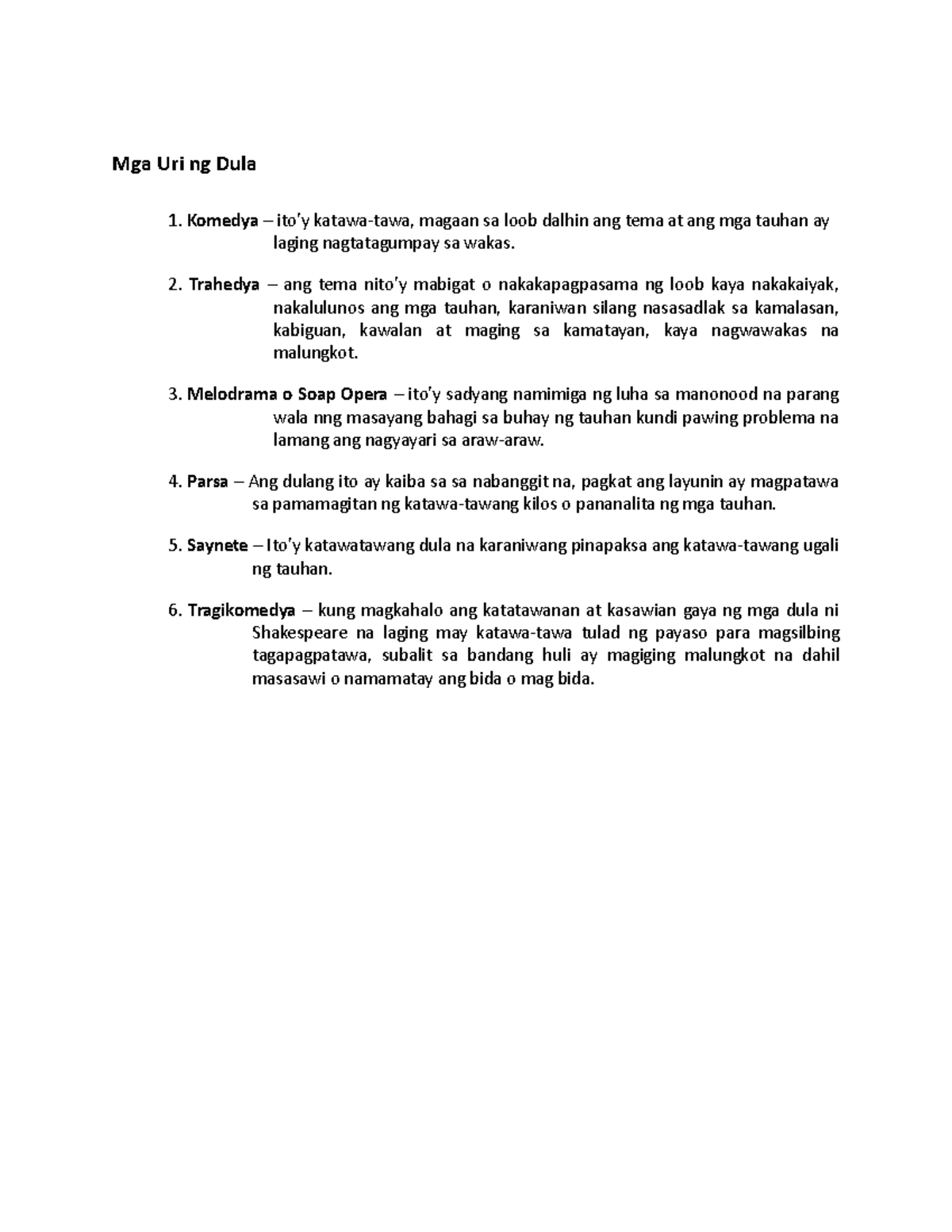 Mga Uri ng Dula - Teksto - Mga Uri ng Dula 1. Komedya – ito’y katawa ...