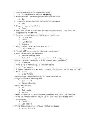 Med Surg Exam 3 Study Guide - Med Surg Exam 3 Study Guide Hemodynamic ...