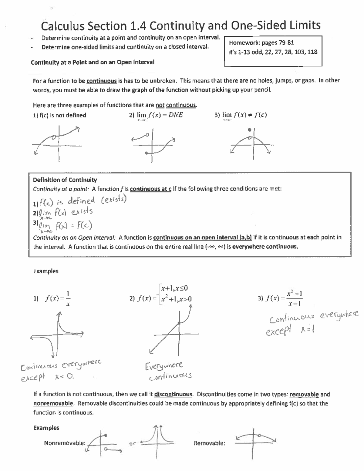 1 - Continuity and one-sided limits - MAT 1351 - Studocu
