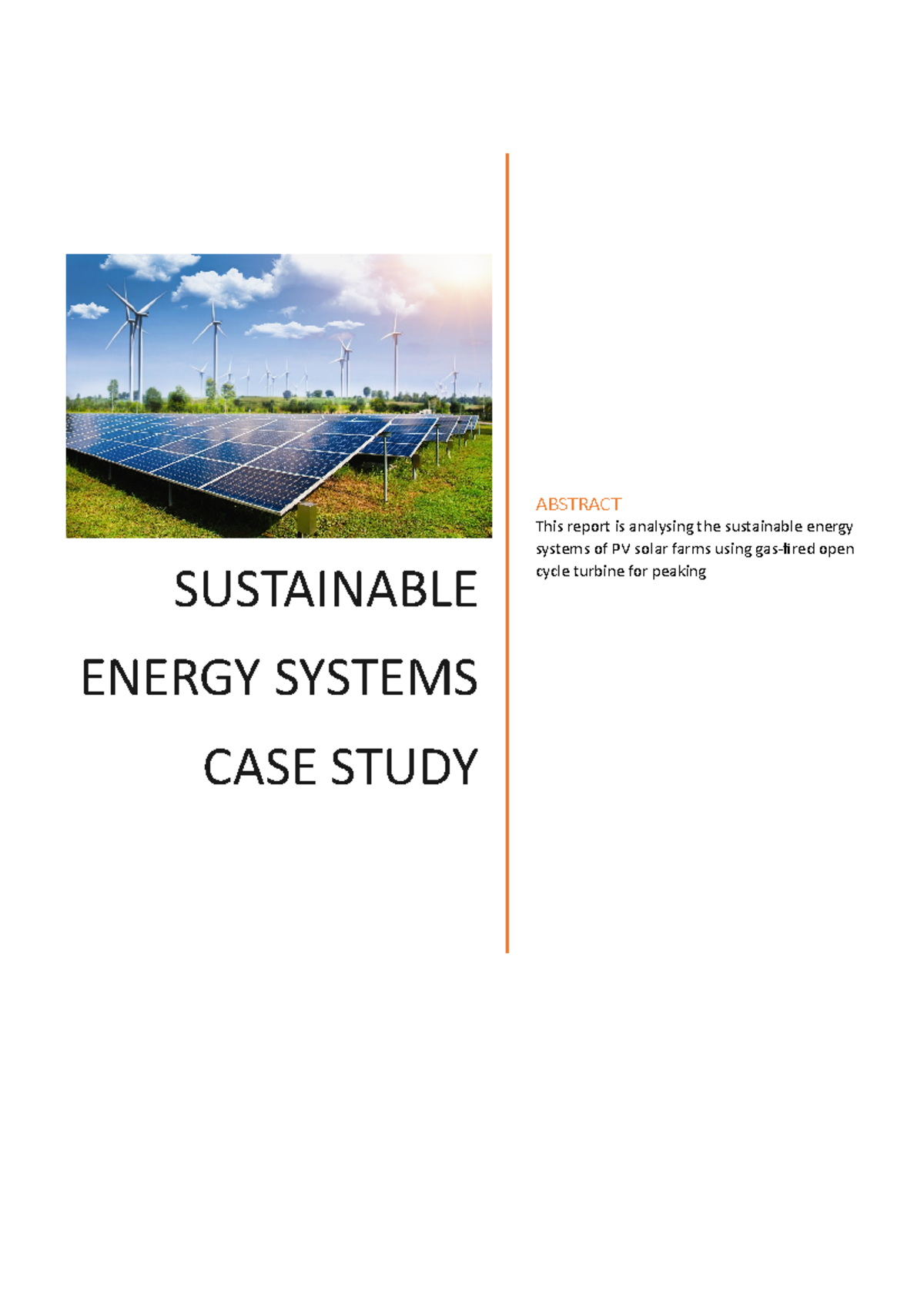 Engg1500 Case Study - SUSTAINABLE ENERGY SYSTEMS CASE STUDY ABSTRACT ...