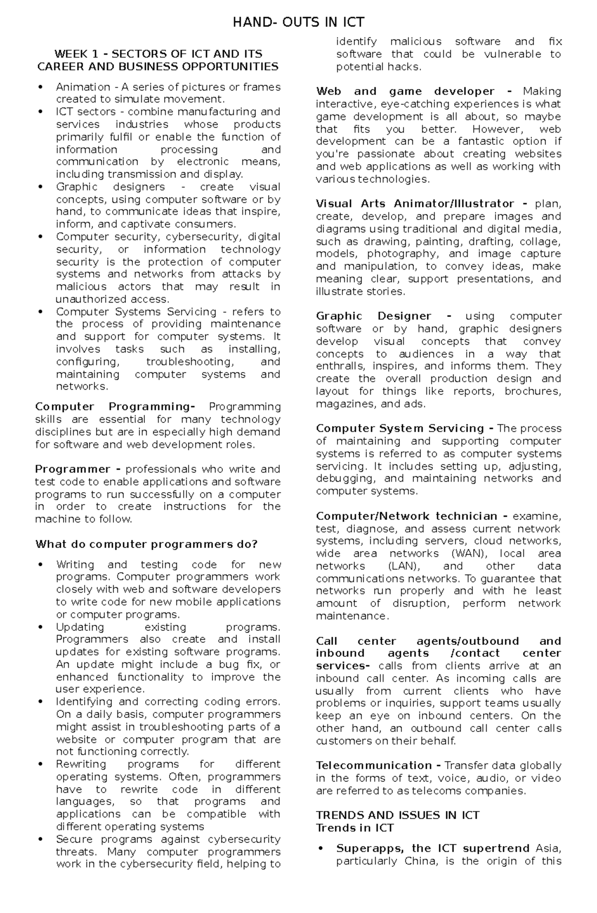 HAND-OUTS IN ICT - hand outs in ict-matatag version - WEEK 1 - SECTORS ...