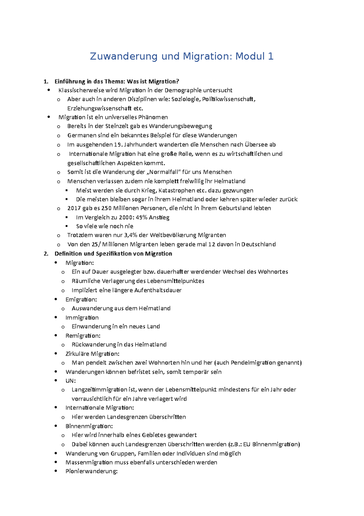 Modul 1 - Zuwanderung Und Migration: Modul 1 Einführung In Das Thema ...