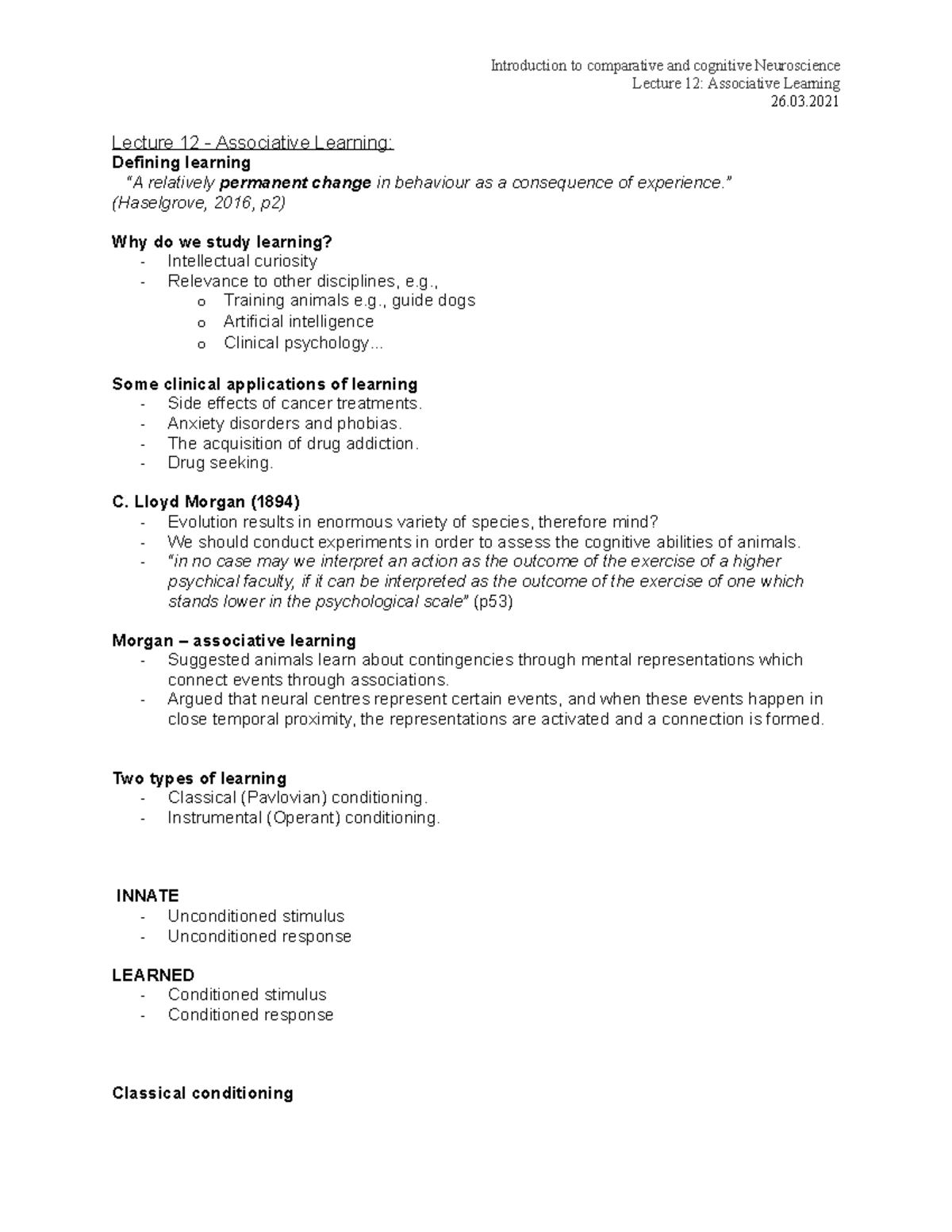 12 - Associative Learning - Lecture 12: Associative Learning 26 ...