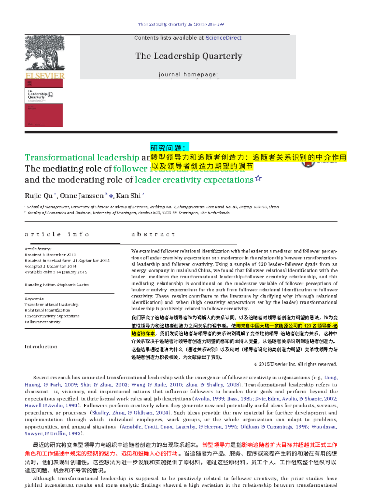 Assignment+paper - ahhhhhhhhhhhh - The Leadership Quarterly 26 (2015 ...