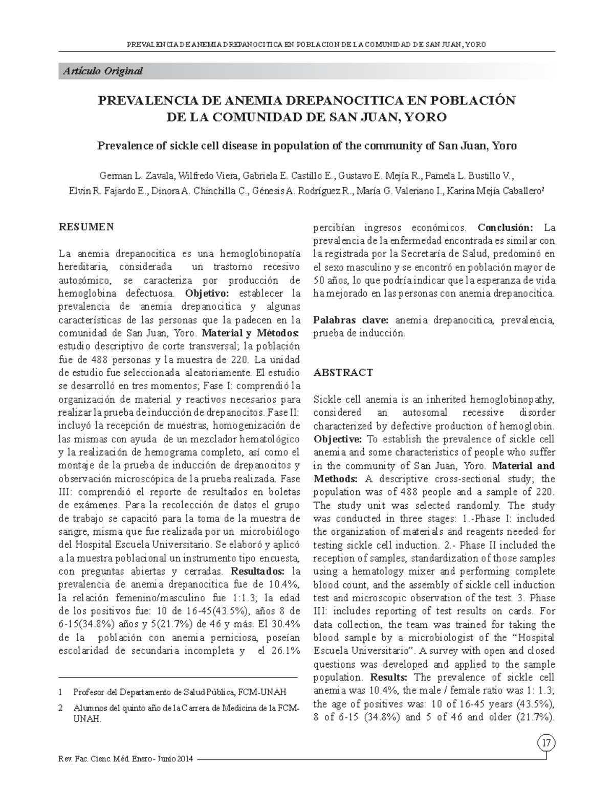 Rfcmvol 11 1 2014 4 - Química - 17 RESUMEN La anemia drepanocitica es ...