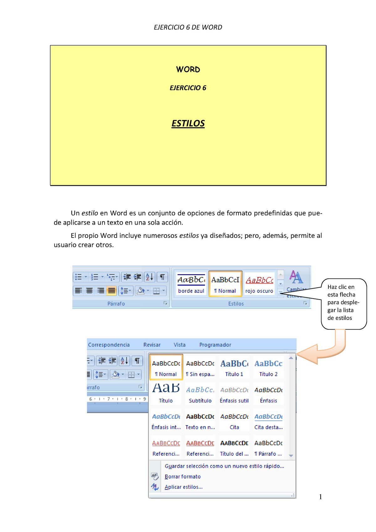 F)Estilos - Preparación De Exámenes - WORD EJERCICIO 6 ESTILOS Un ...