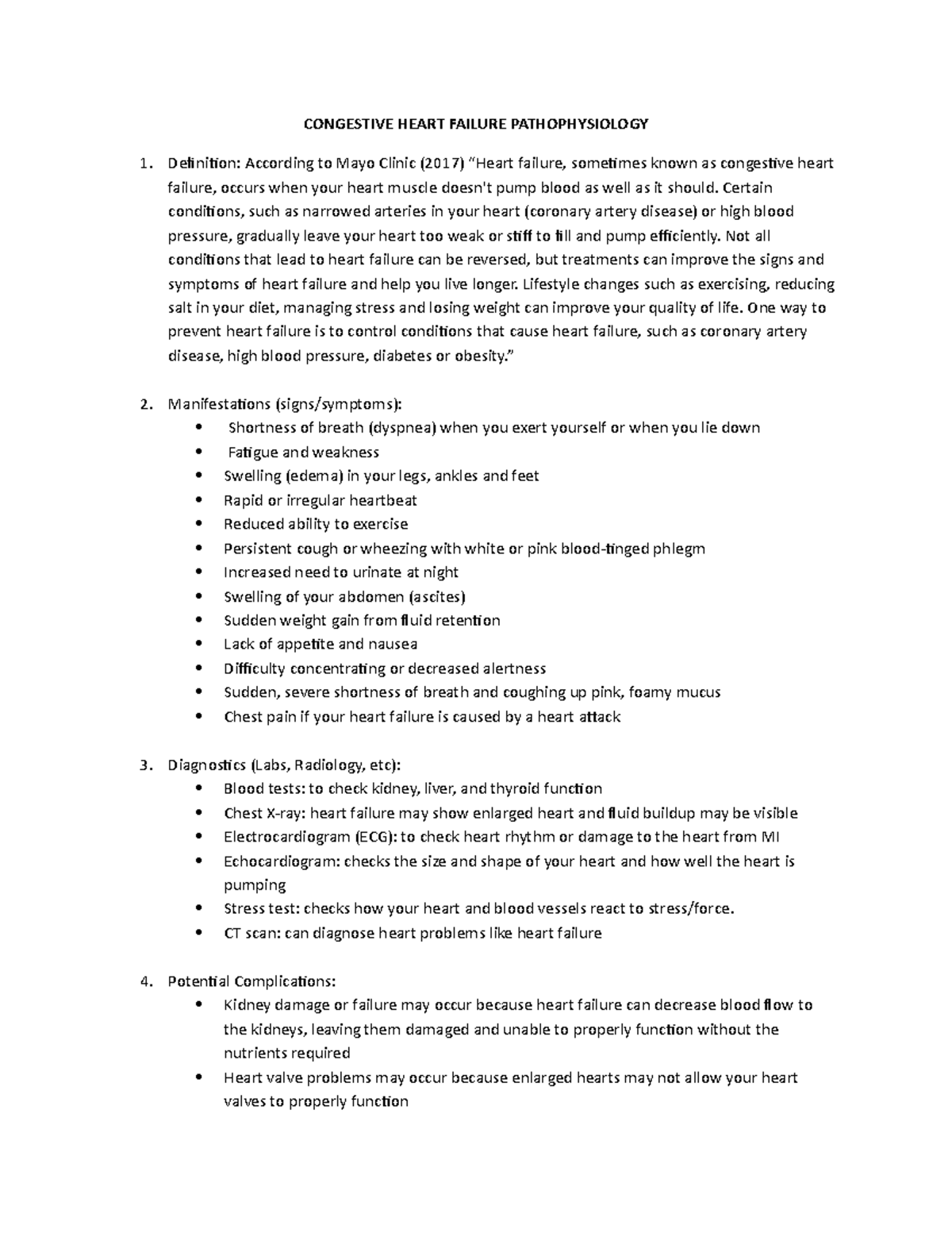 Pt. 4 patho - Objective lecture notes - CONGESTIVE HEART FAILURE ...