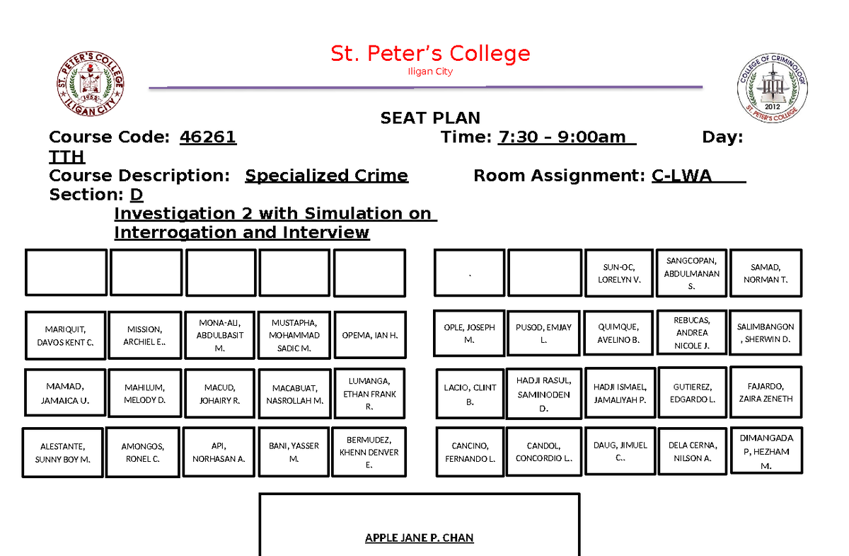 SEAT-PLAN (46261) - god bless - St. Peter’s College Iligan City SEAT ...