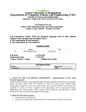 CSE 304 LABReport-2 - lab report - Green University of Bangladesh ...