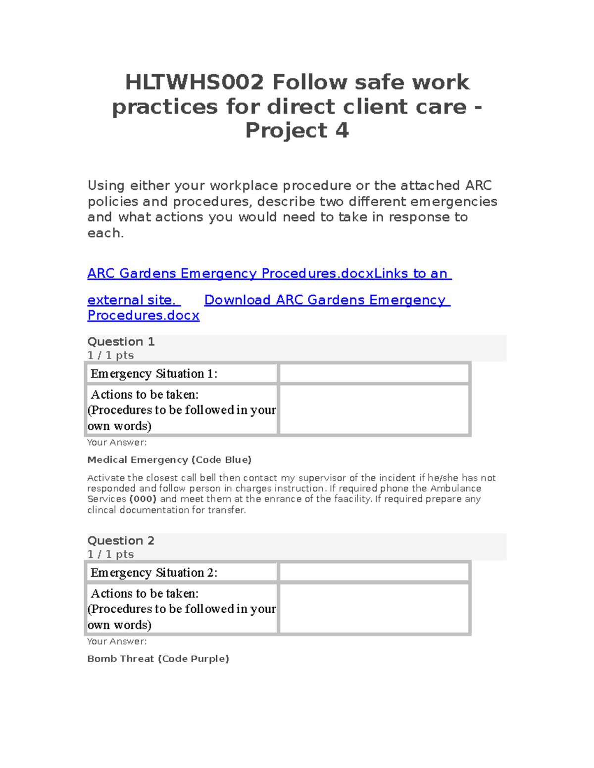 Hltwhs 002 Follow safe work practices for direct client care Project