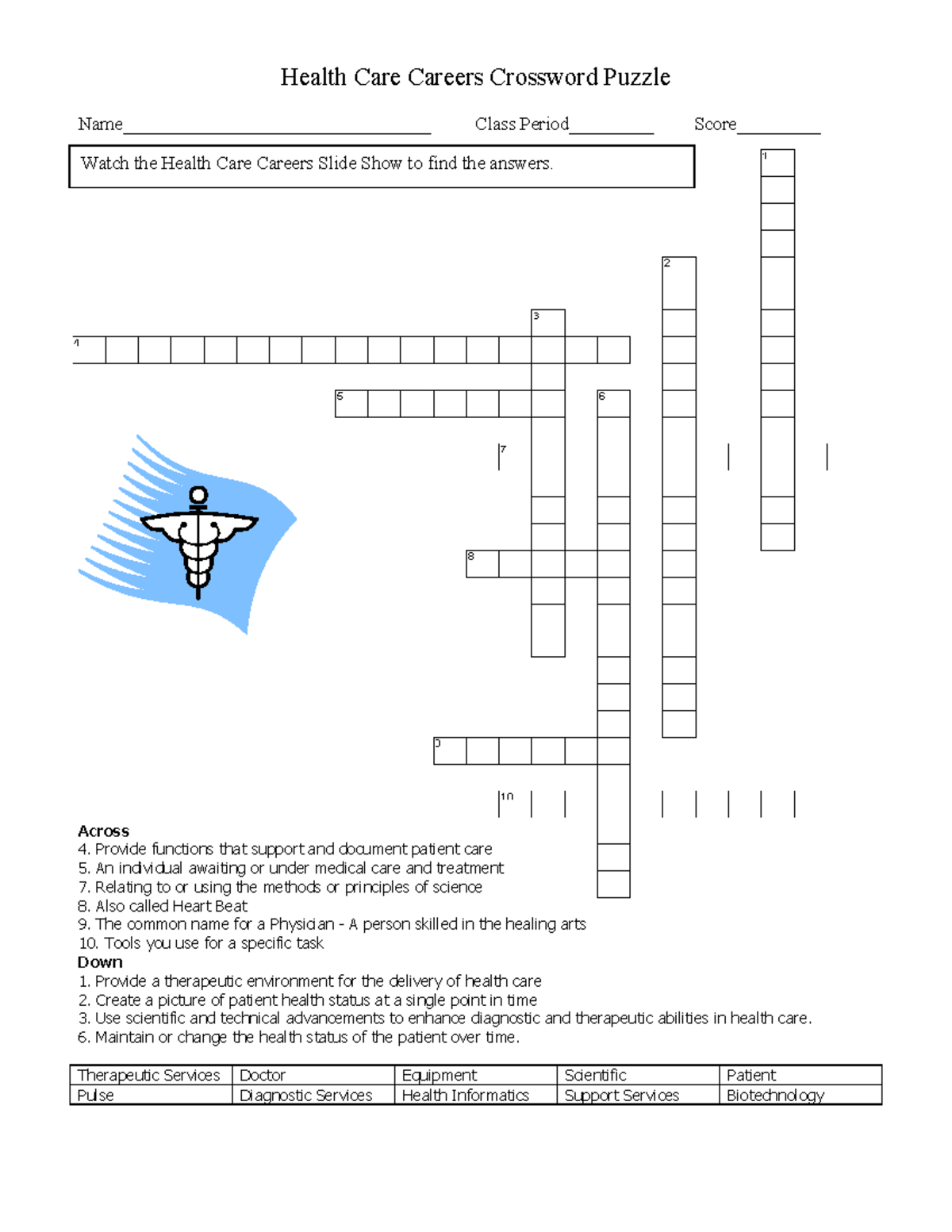 Health Care Careers Crossword Puzzle 4 - Health Care Careers Crossword 