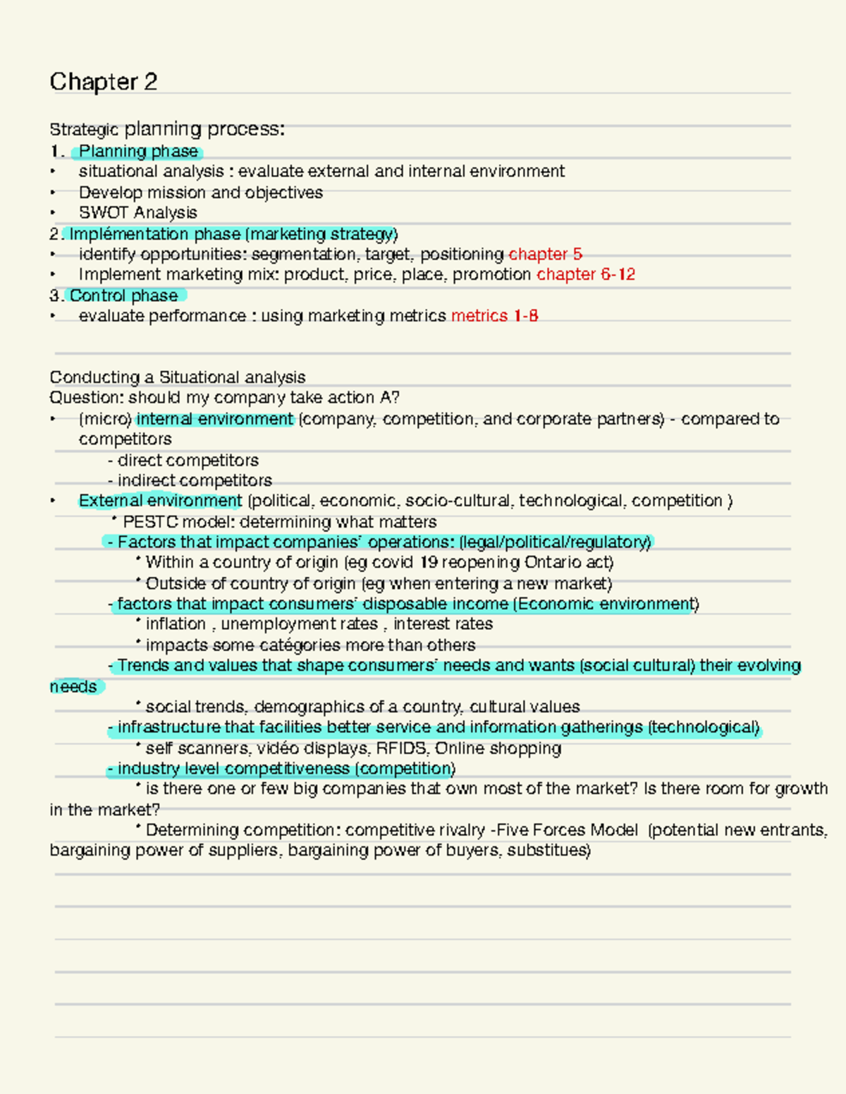 Notes 2 - Chapter 2 Strategic planning process: Planning phase ...