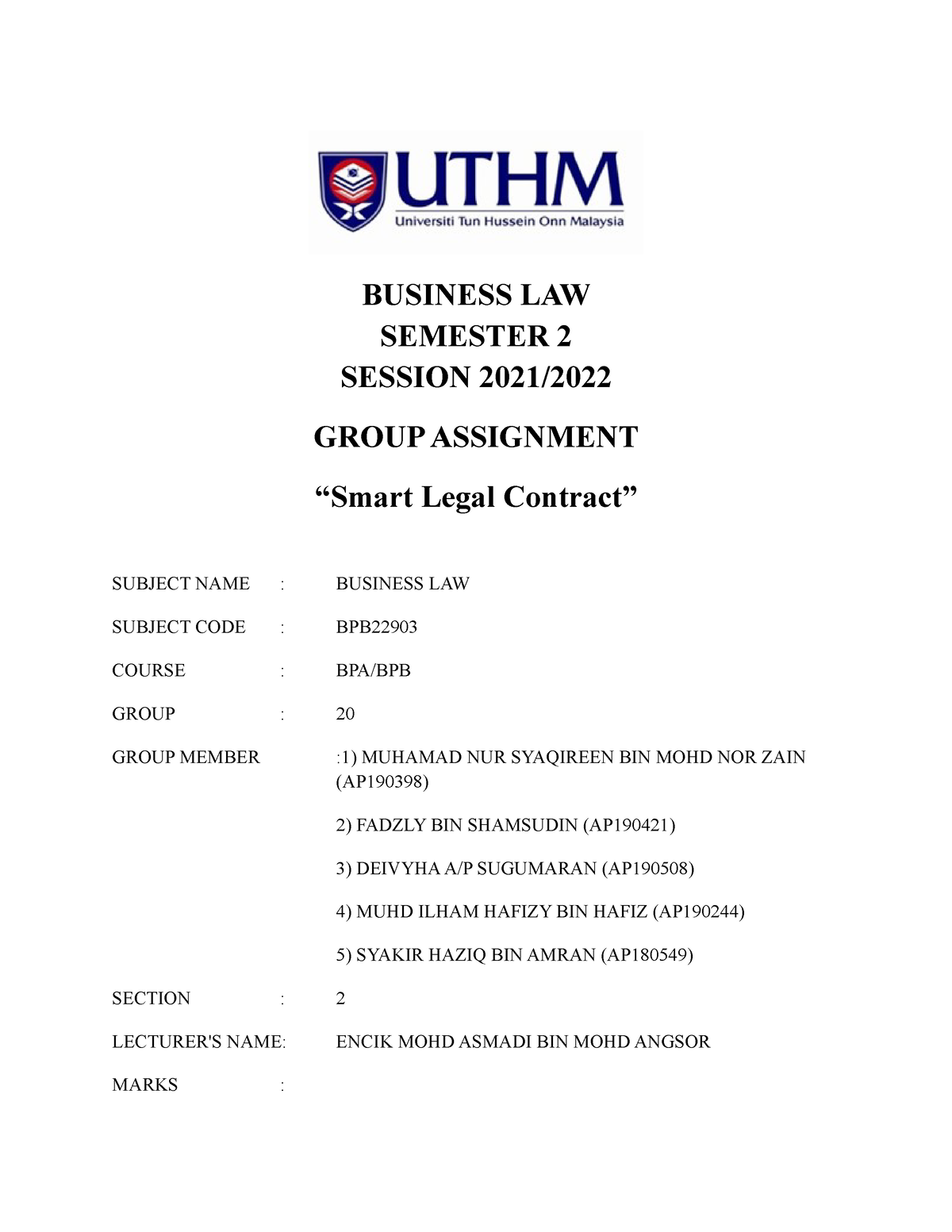 business law individual assignment