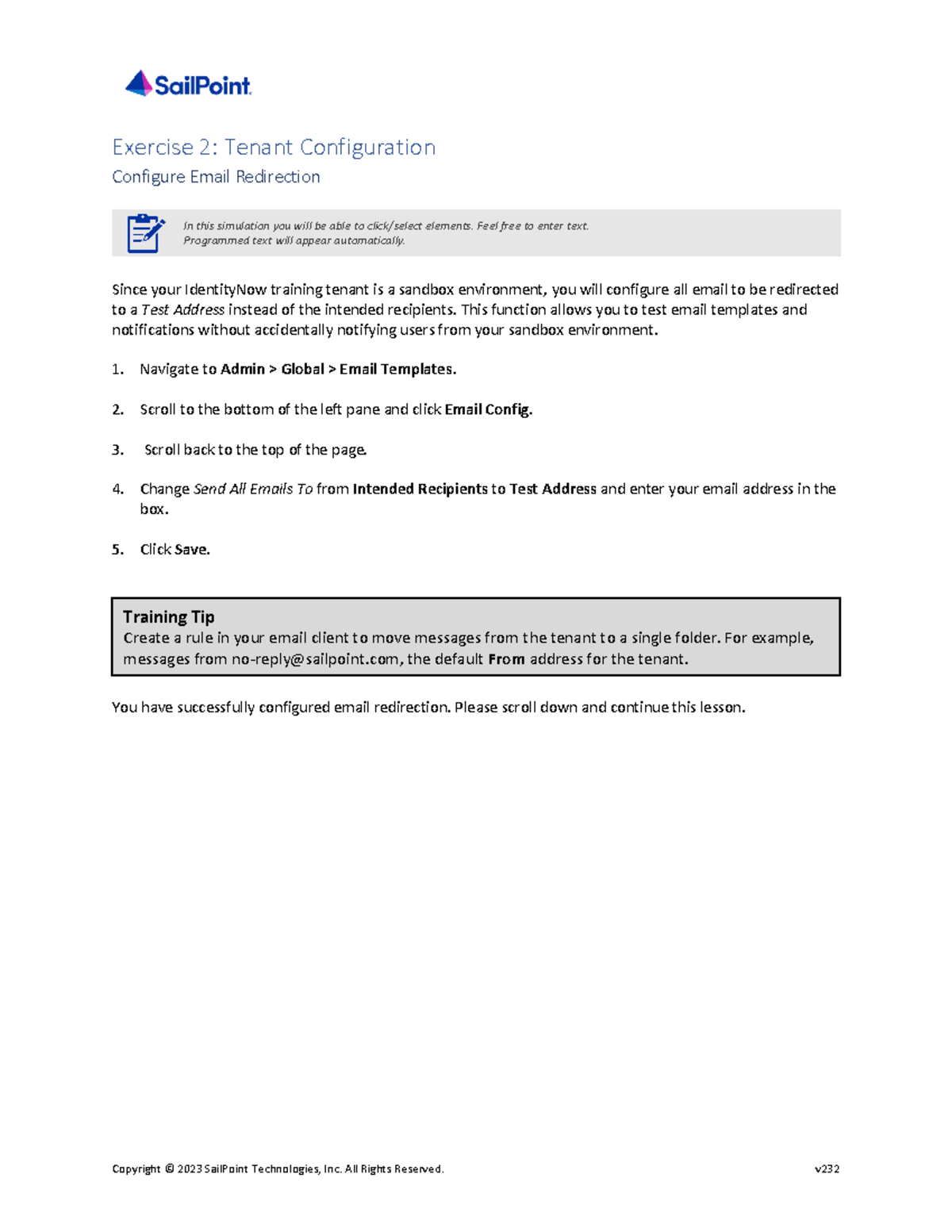 Configure Email Redirection - Copyright © 2023 SailPoint Technologies ...