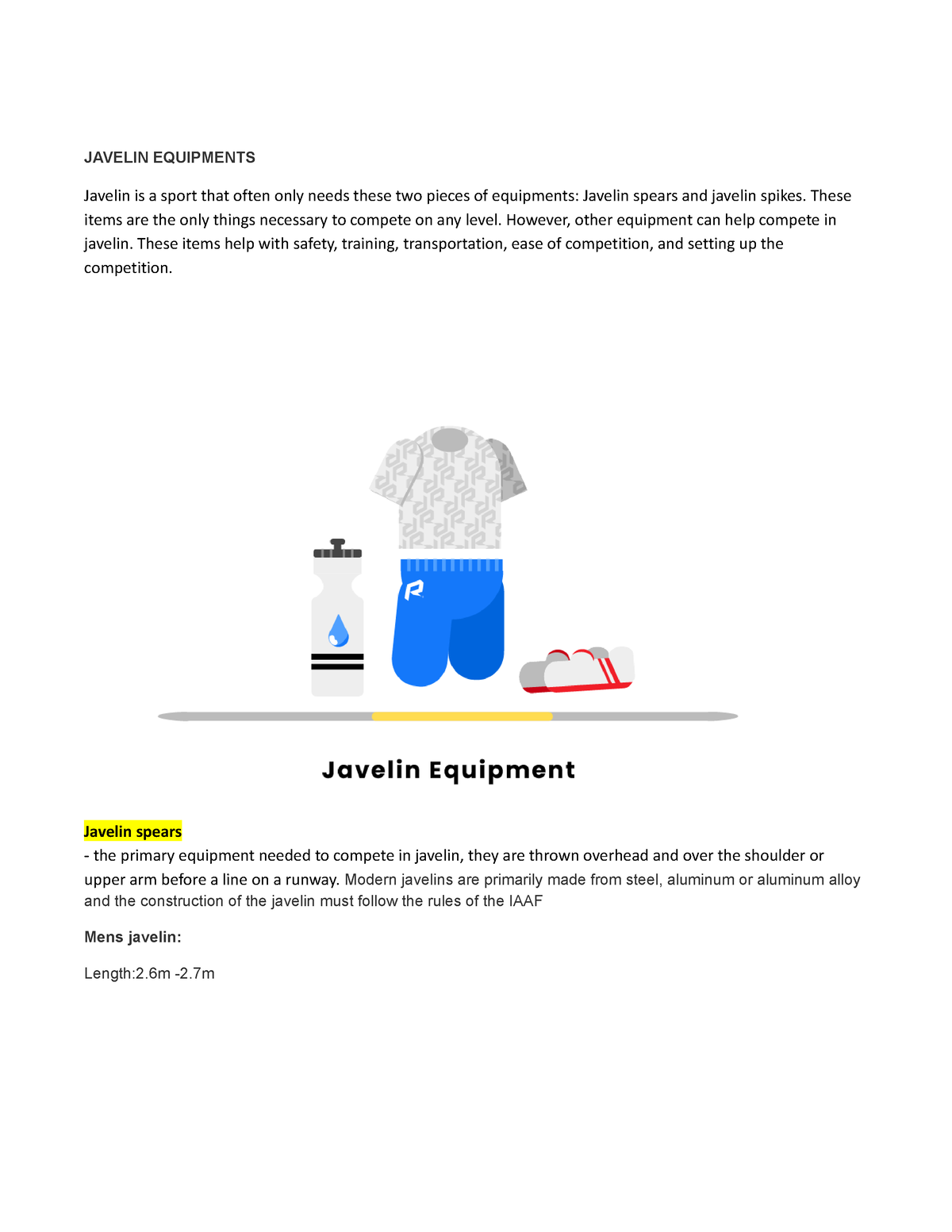 Javelin Throw Facilities AND Equipments= Different Lines AND Markings