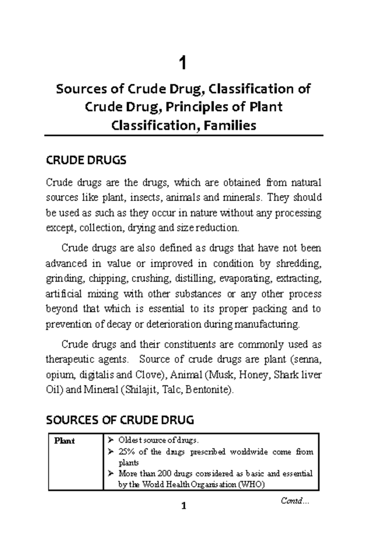 Source Of Crude Drugs 1 1 Sources Of Crude Drug Classification Of 