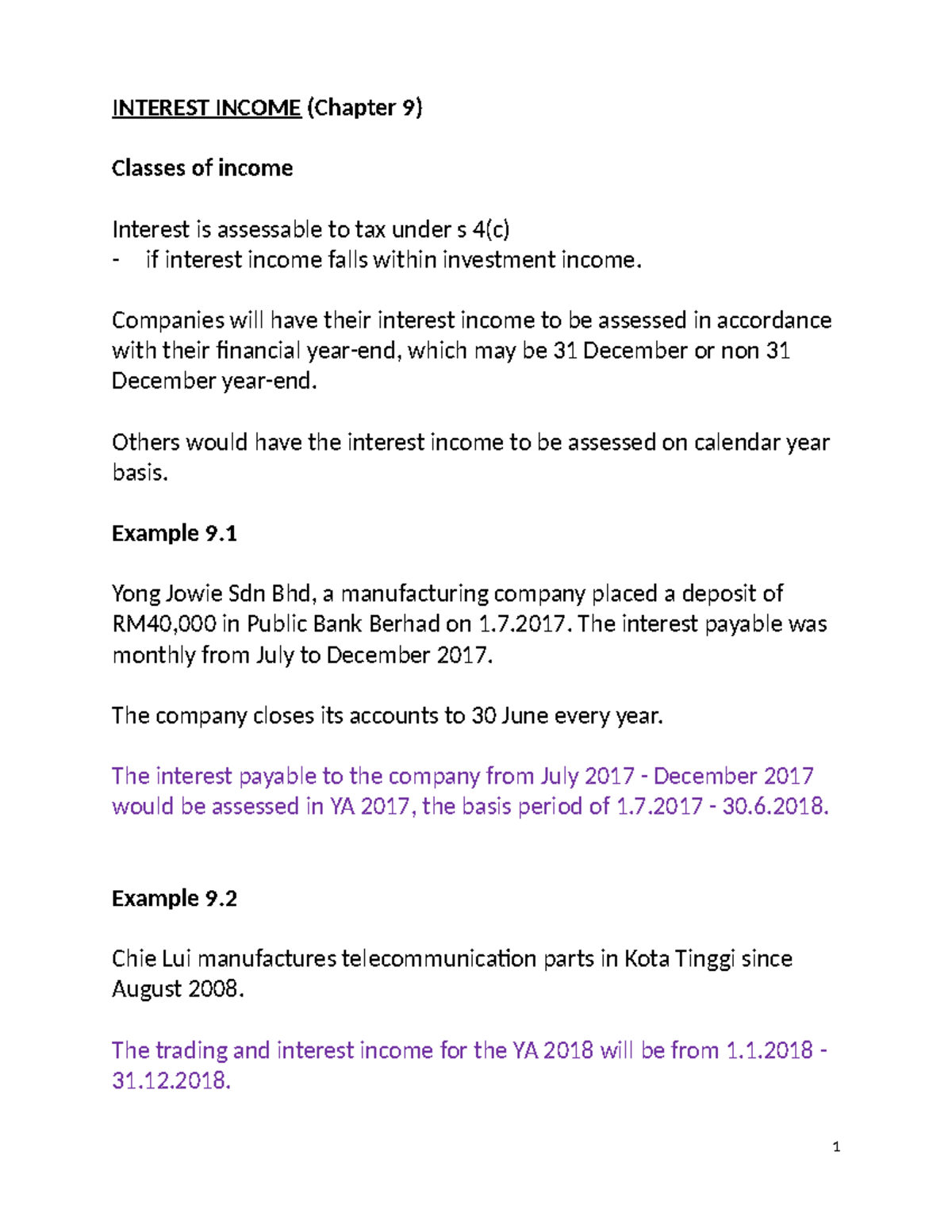 Lecture 4 2 Interest Income Chap 9 - INTEREST INCOME (Chapter 9 ...