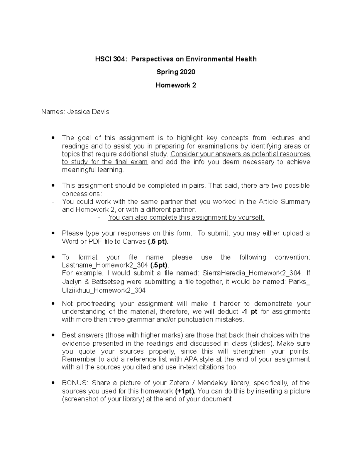 Davis Homework 2 304 - HSCI 304: Perspectives on Environmental Health ...