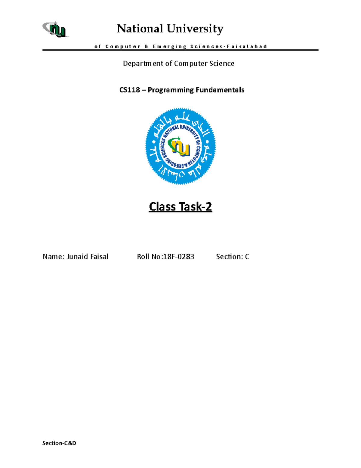 Class+task-2 - Basic programming questions. (2) - o f C o m p u t e r ...