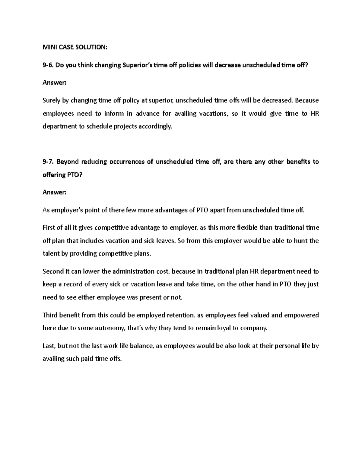 Adnan chapter 9 assignment - MINI CASE SOLUTION: 9-6. Do you think ...