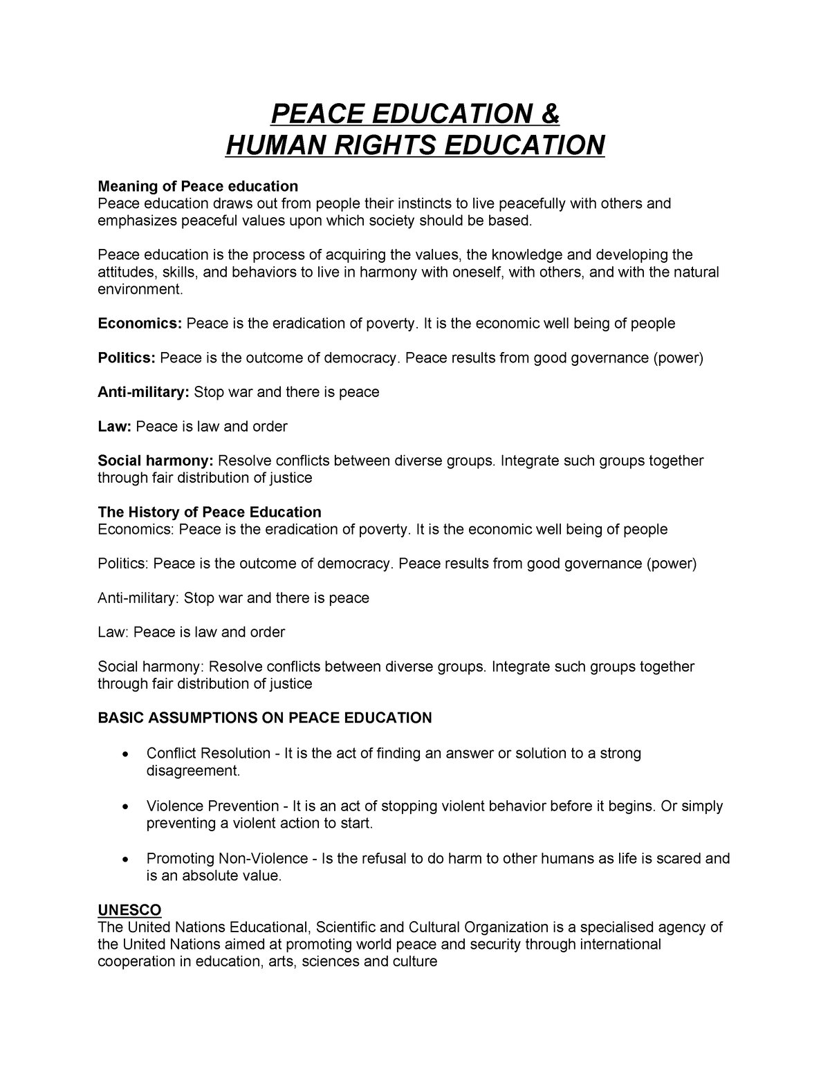 human rights and peace education essay