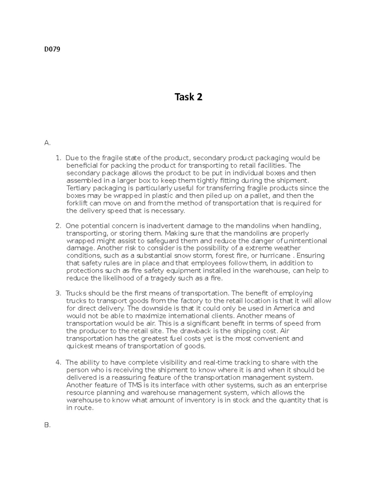 D079 task 2 - I received a passing grade for this assignment. This is ...