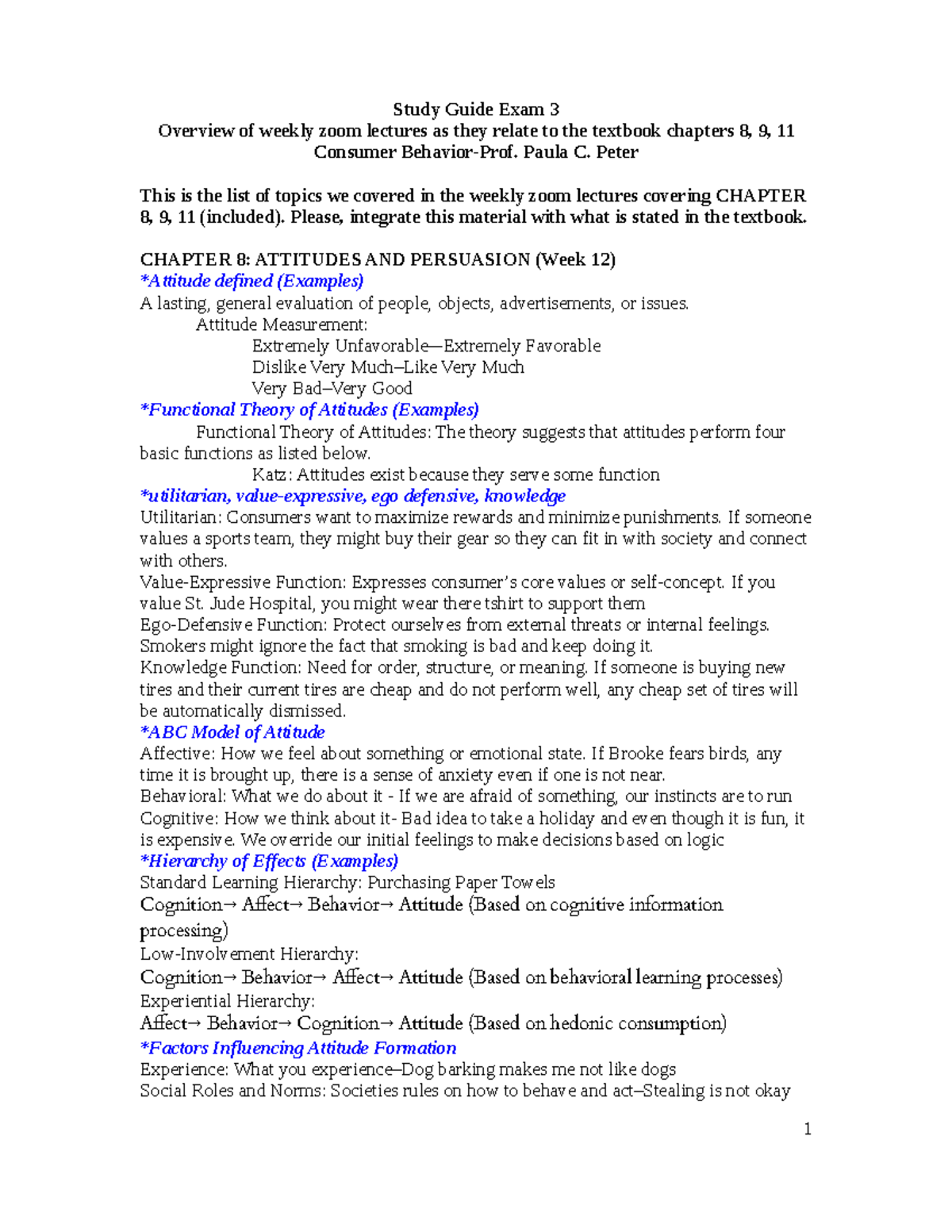 Exam 3 Mktg 371 Study Guide - Study Guide Exam 3 Overview of weekly ...