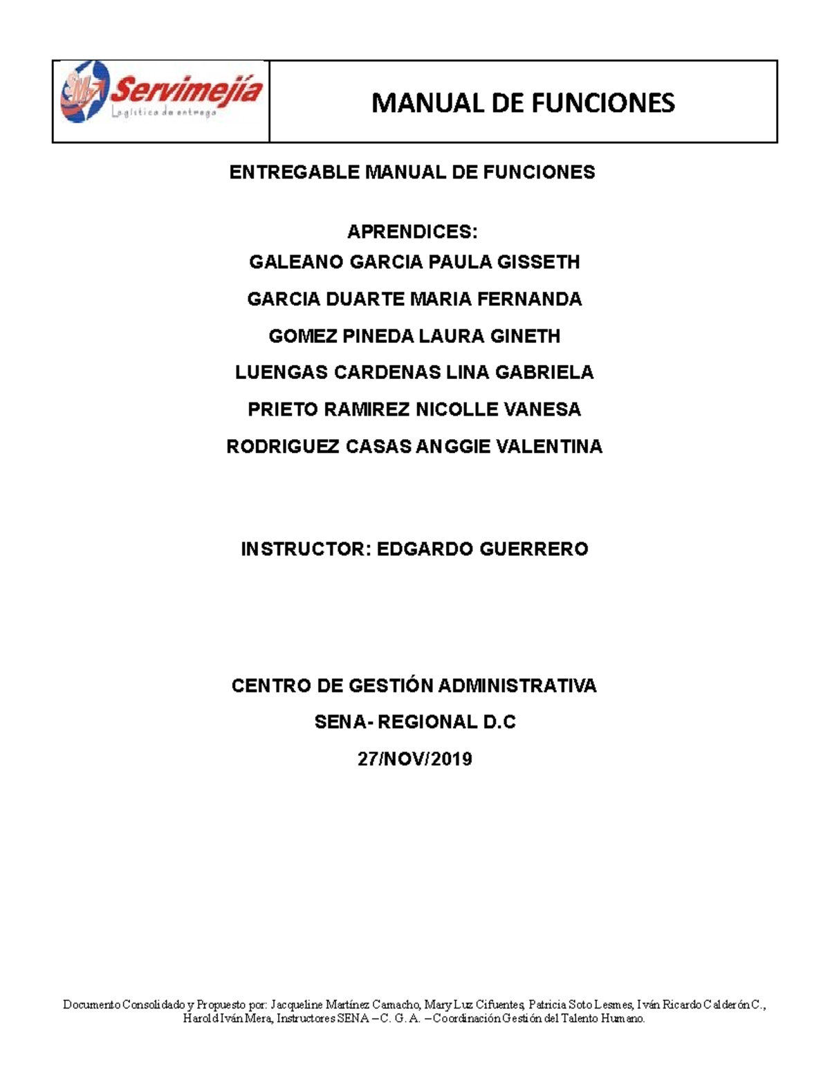 Entregable Manual DE Funciones - ENTREGABLE MANUAL DE FUNCIONES