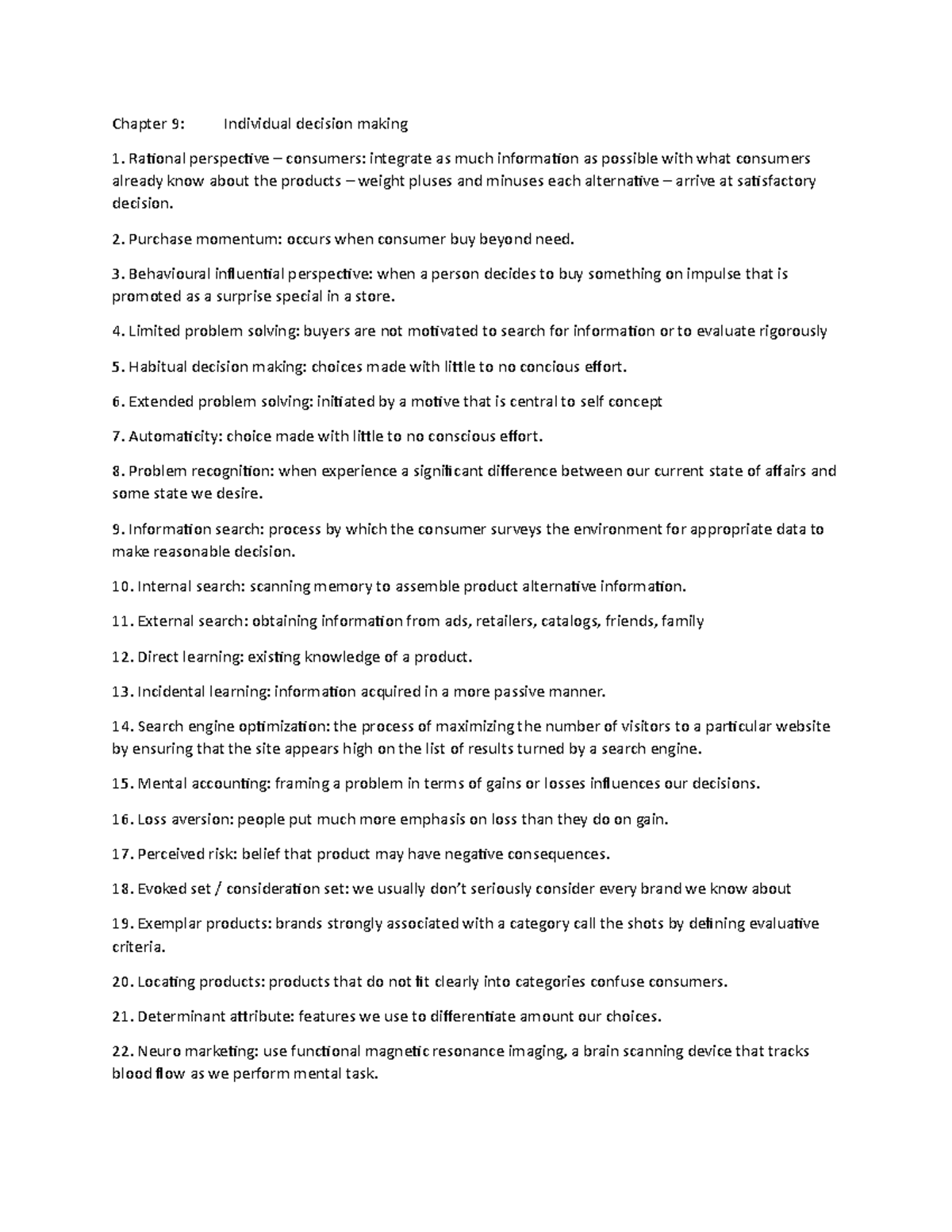 Final Answer - Lecture notes 1-11 - Chapter 9: Individual decision ...