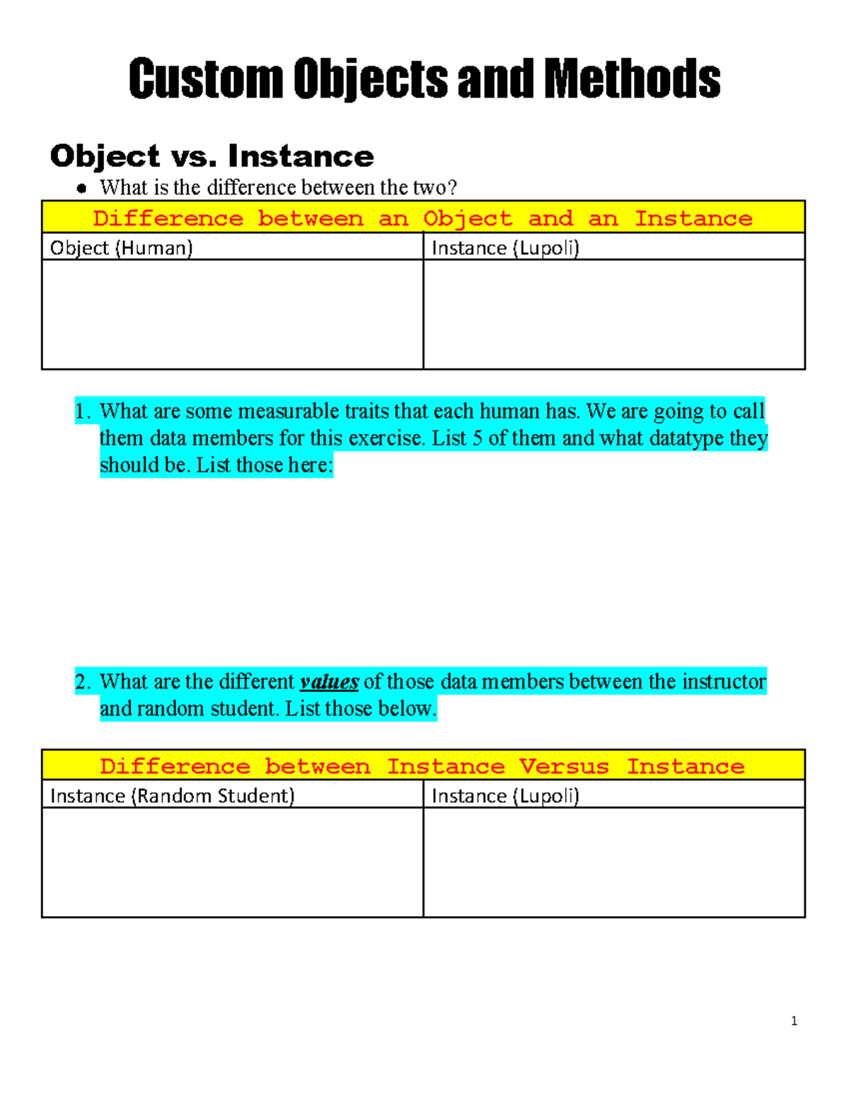 Python Custom Objects Notes - Custom Objects and Methods Object vs ...