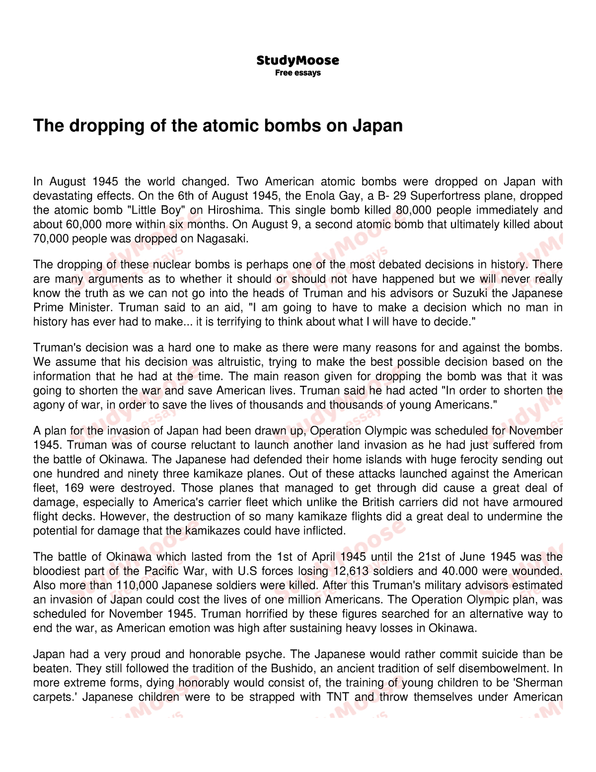 should we have dropped the atomic bomb on japan essay