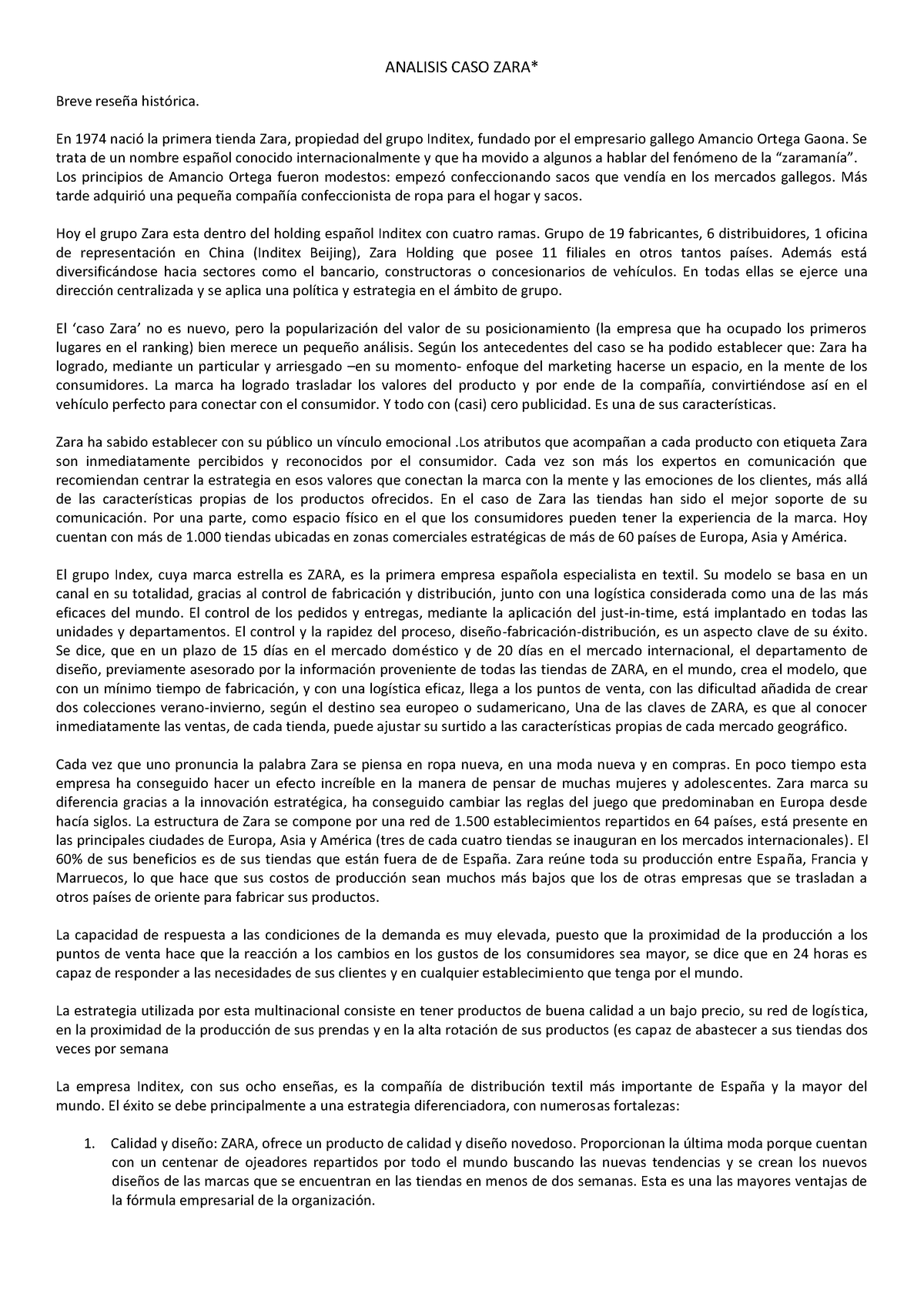 Práctica Nº1 - LIBRO DE APUNTES - ANALISIS CASO ZARA* Breve reseña ...