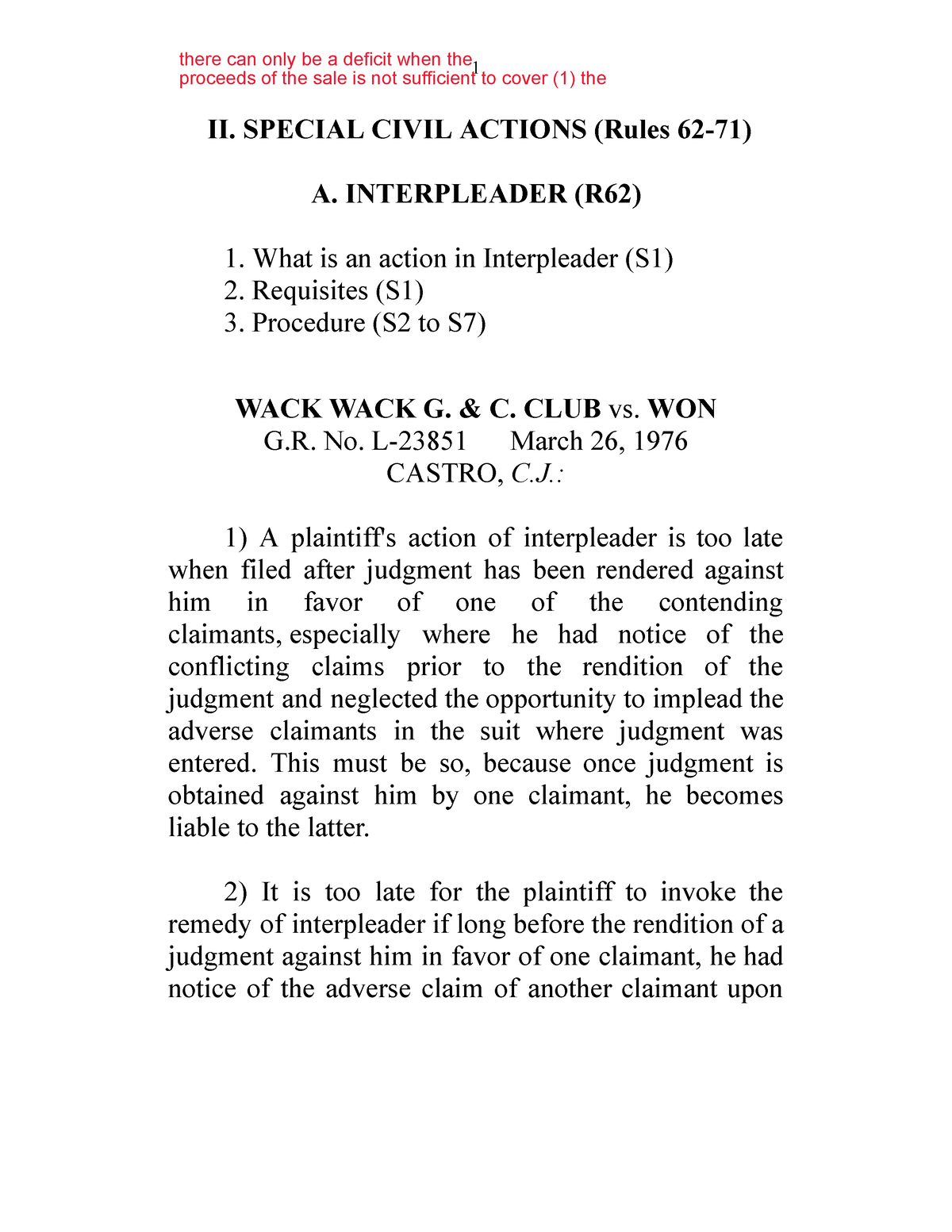 2 R62 To R71 Case Doctrines - 1 II. SPECIAL CIVIL ACTIONS (Rules 62-71 ...